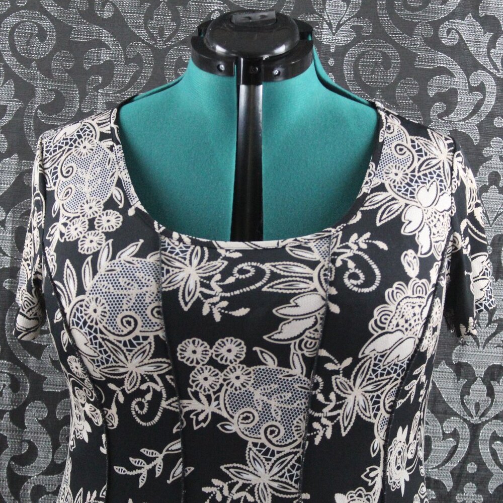 Sami & Jo Petite Black Cream Paisley Floral Print Midi Dress 2X